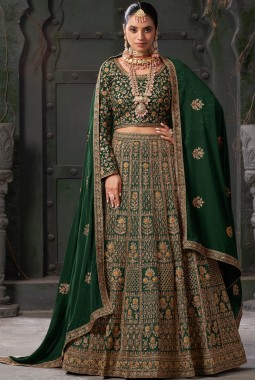 Bottle Green Georgette Codding Zarkan Bridal Lehenga Choli
