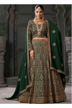 Bottle Green Georgette Codding Zarkan Bridal Lehenga Choli
