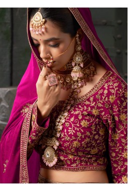 Queen Pink Georgette Codding Zarkan Bridal Lehenga Choli