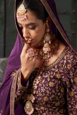 Wine Georgette Codding Zarkan Bridal Lehenga Choli