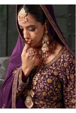 Wine Georgette Codding Zarkan Bridal Lehenga Choli