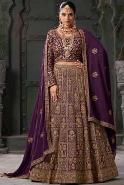 Wine Georgette Codding Zarkan Bridal Lehenga Choli