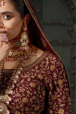 Maroon Georgette Codding Zarkan Bridal Lehenga Choli