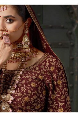 Maroon Georgette Codding Zarkan Bridal Lehenga Choli
