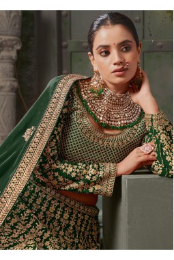 Bottle Green Georgette Codding Zarkan Bridal Lehenga Choli