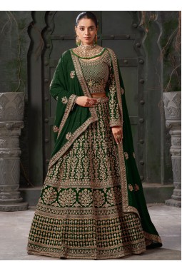 Bottle Green Georgette Codding Zarkan Bridal Lehenga Choli