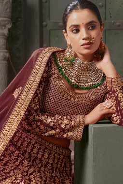 Maroon Georgette Codding Zarkan Bridal Lehenga Choli