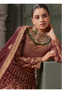 Maroon Georgette Codding Zarkan Bridal Lehenga Choli