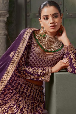 Wine Georgette Codding Zarkan Bridal Lehenga Choli