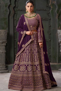 Wine Georgette Codding Zarkan Bridal Lehenga Choli
