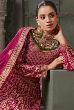 Queen Pink Georgette Codding Zarkan Bridal Lehenga Choli