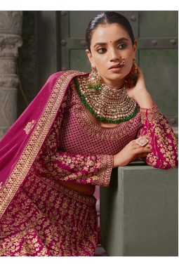 Queen Pink Georgette Codding Zarkan Bridal Lehenga Choli