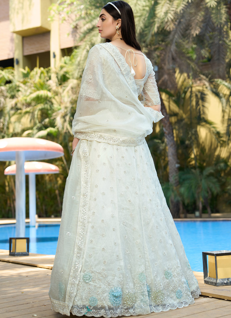 White Organza Zarkan Sequins Wedding Lehenga Choli