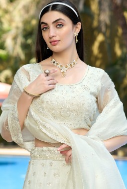 White Organza Zarkan Sequins Wedding Lehenga Choli