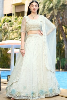 White Organza Zarkan Sequins Wedding Lehenga Choli