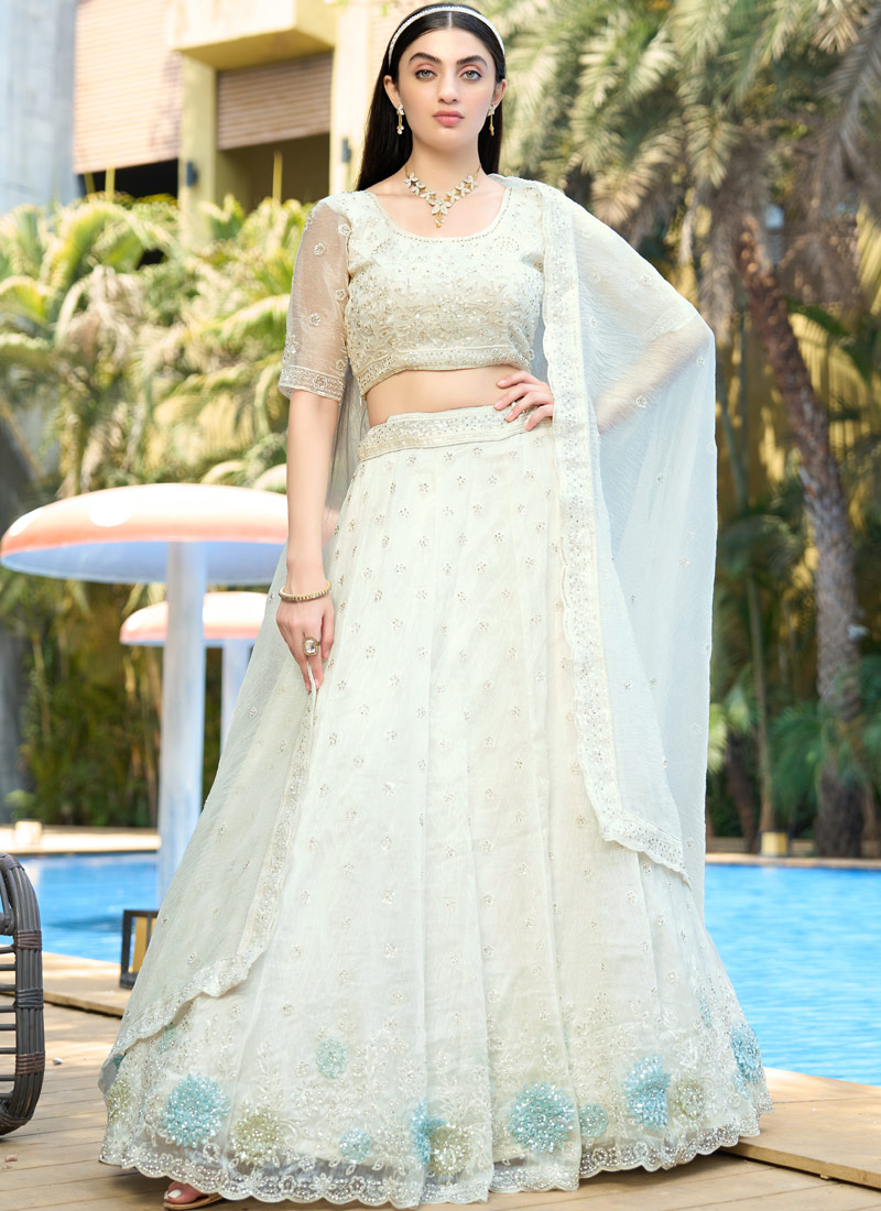White Organza Zarkan Sequins Wedding Lehenga Choli