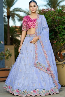 Blue Viscose Gota Embroidered Wedding Lehenga Choli