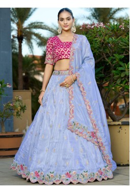 Blue Viscose Gota Embroidered Wedding Lehenga Choli