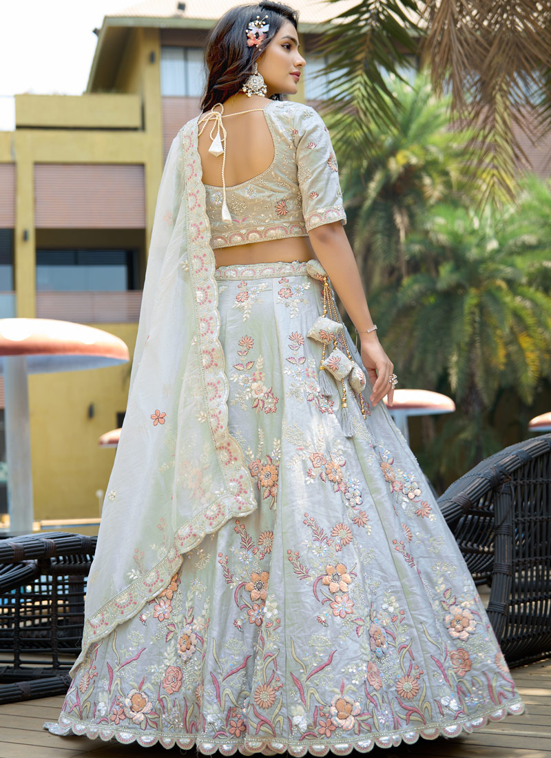 Light Grey Silk Zarkan Sequins Wedding Lehenga Choli Light Grey Silk Zarkan Sequins Wedding Lehenga Choli