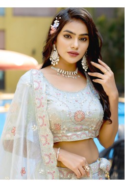 Light Grey Silk Zarkan Sequins Wedding Lehenga Choli