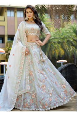 Light Grey Silk Zarkan Sequins Wedding Lehenga Choli