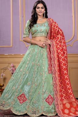Pista Green Viscose Gota Sequins Wedding Lehenga Choli