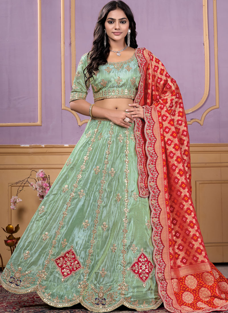 Pista Green Viscose Gota Sequins Wedding Lehenga Choli Pista Green Viscose Gota Sequins Wedding Lehenga Choli