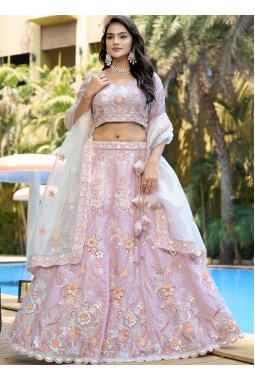 Purple Silk Zarkan Sequins Wedding Lehenga Choli