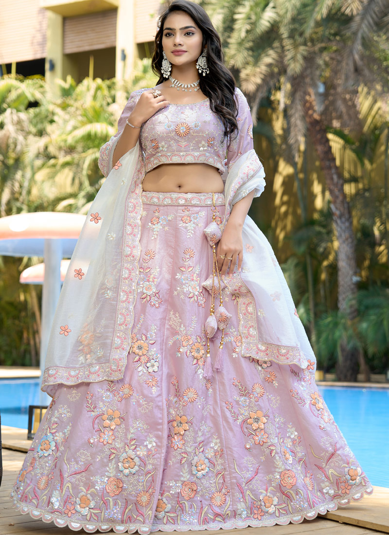Purple Silk Zarkan Sequins Wedding Lehenga Choli Purple Silk Zarkan Sequins Wedding Lehenga Choli