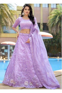 Lavender Organza Zarkan Sequins Wedding Lehenga Choli