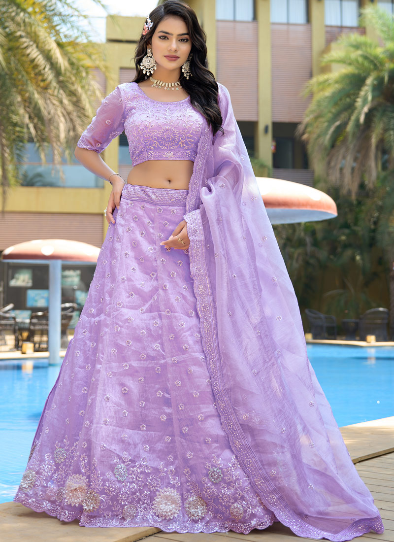 Lavender Organza Zarkan Sequins Wedding Lehenga Choli