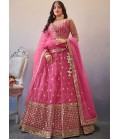 Dark Pink Net Sequins Wedding Lehenga Choli