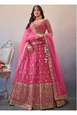 Dark Pink Net Sequins Wedding Lehenga Choli