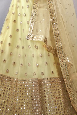 Cream Net Sequins Wedding Lehenga Choli