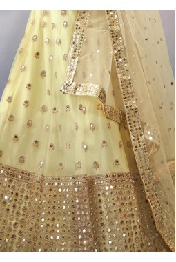 Cream Net Sequins Wedding Lehenga Choli