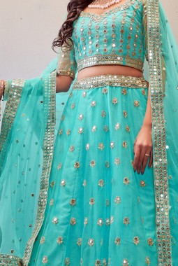 Sky Blue Net Sequins Wedding Lehenga Choli