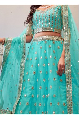 Sky Blue Net Sequins Wedding Lehenga Choli