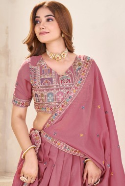 Brown Georgette Sequins Embroidered Wedding Lehenga Choli