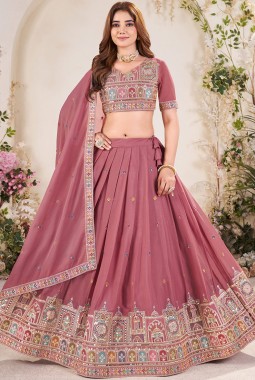 Brown Georgette Sequins Embroidered Wedding Lehenga Choli