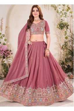 Brown Georgette Sequins Embroidered Wedding Lehenga Choli