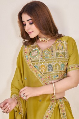 Green Georgette Sequins Embroidered Wedding Lehenga Choli