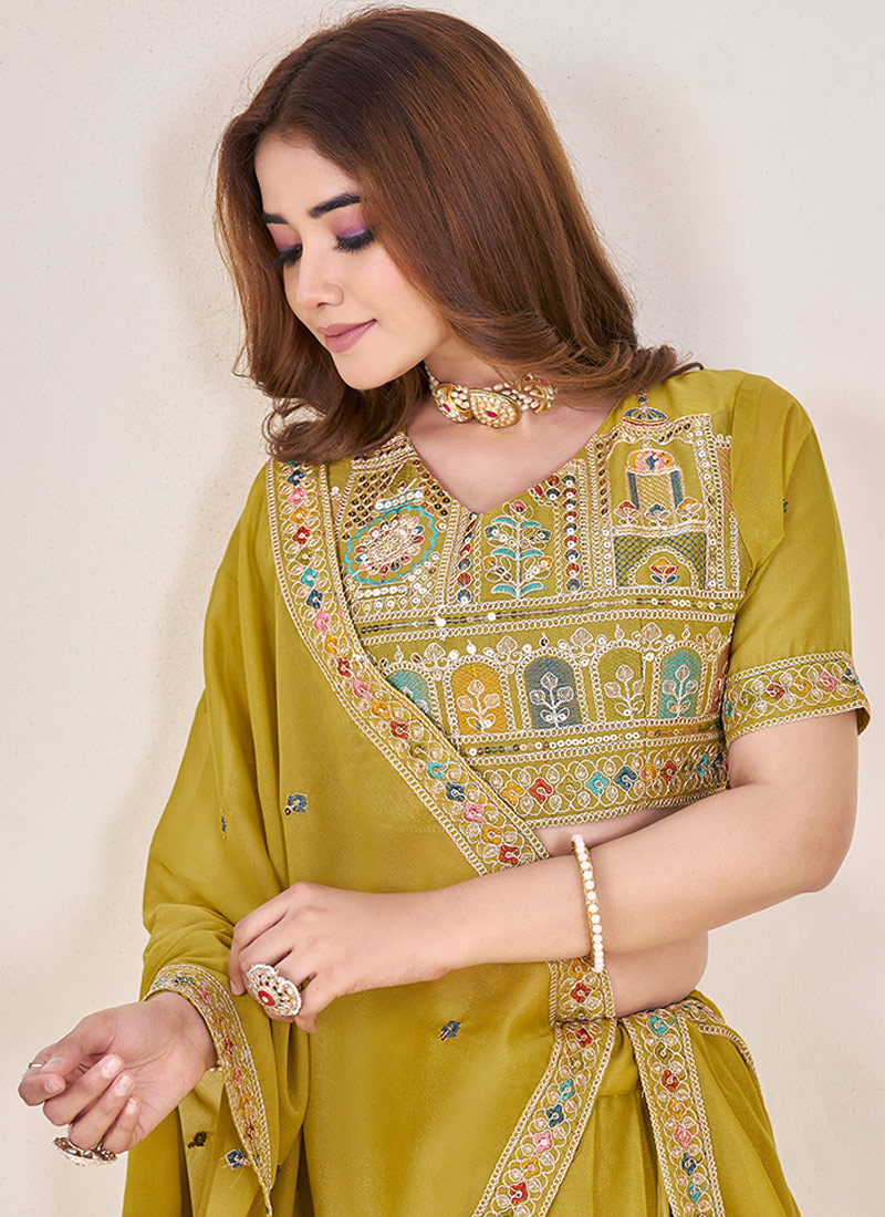Green Georgette Sequins Embroidered Wedding Lehenga Choli Green Georgette Sequins Embroidered Wedding Lehenga Choli