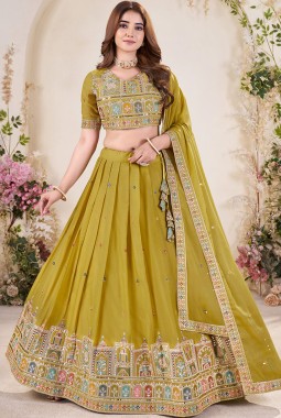 Green Georgette Sequins Embroidered Wedding Lehenga Choli