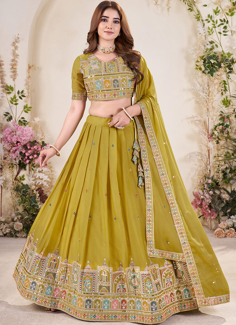 Green Georgette Sequins Embroidered Wedding Lehenga Choli Green Georgette Sequins Embroidered Wedding Lehenga Choli