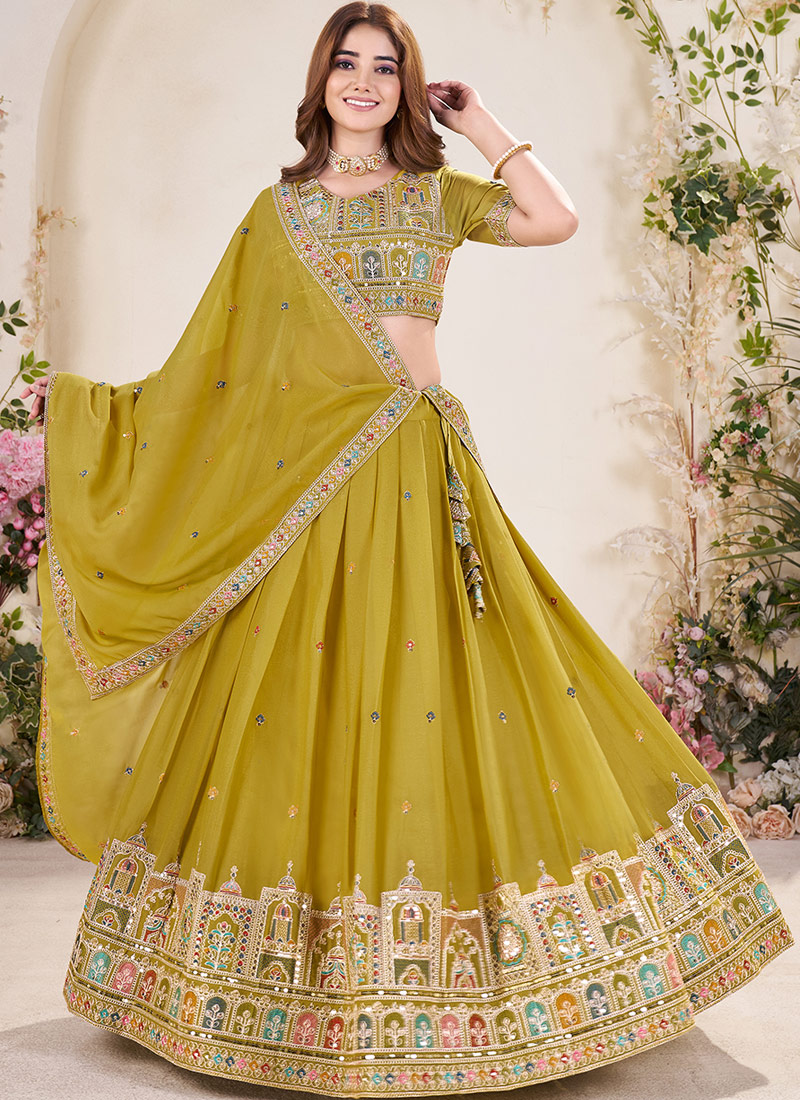 Green Georgette Sequins Embroidered Wedding Lehenga Choli Green Georgette Sequins Embroidered Wedding Lehenga Choli