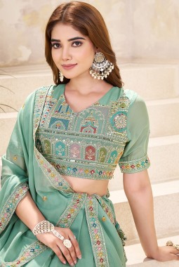 Sea Green Georgette Sequins Embroidered Wedding Lehenga Choli