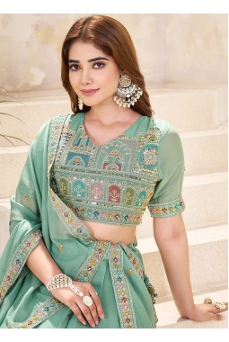 Sea Green Georgette Sequins Embroidered Wedding Lehenga Choli