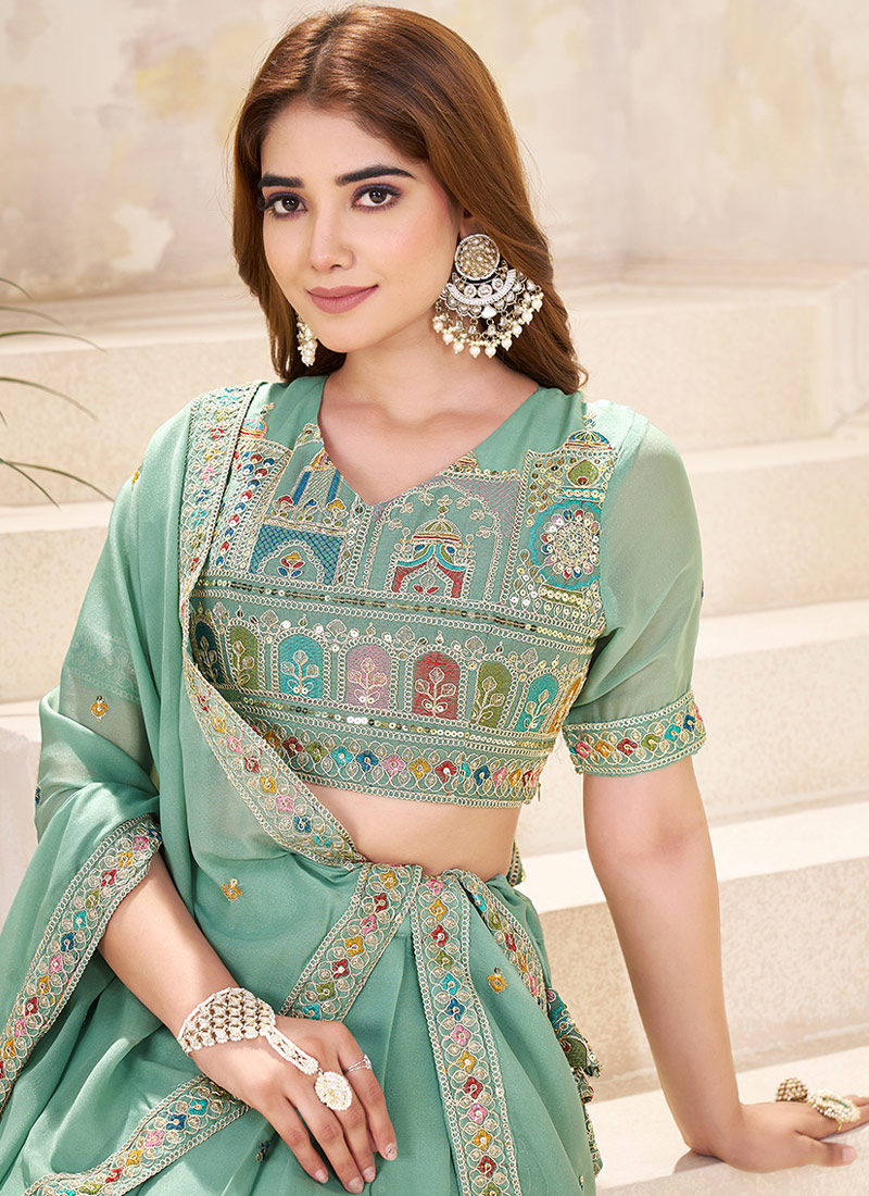Sea Green Georgette Sequins Embroidered Wedding Lehenga Choli Sea Green Georgette Sequins Embroidered Wedding Lehenga Choli