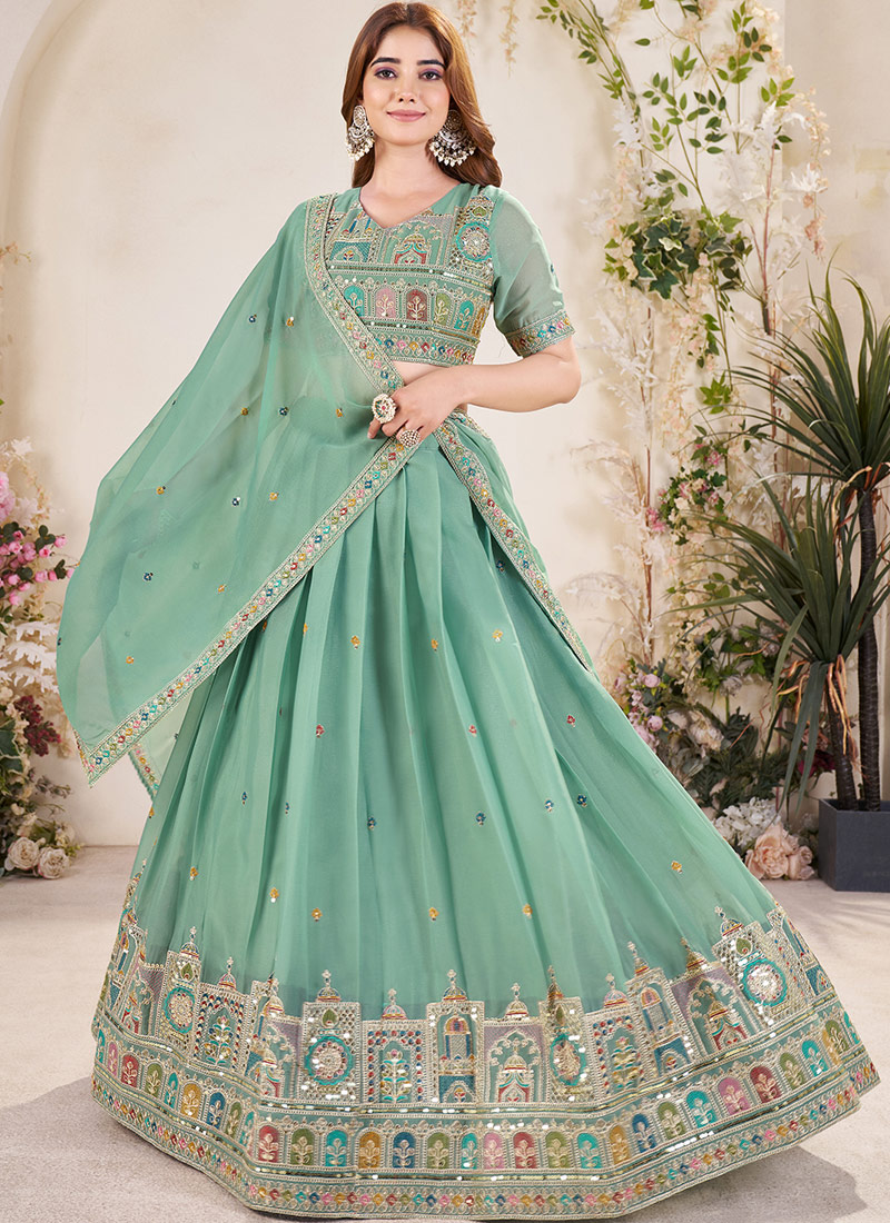 Sea Green Georgette Sequins Embroidered Wedding Lehenga Choli Sea Green Georgette Sequins Embroidered Wedding Lehenga Choli