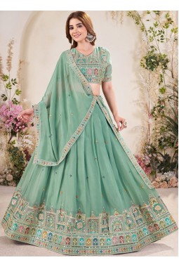 Sea Green Georgette Sequins Embroidered Wedding Lehenga Choli